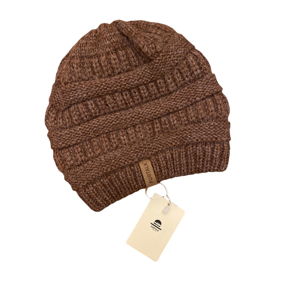 NWT Furtalk Brown Winter Beanie Lined Knit Hat